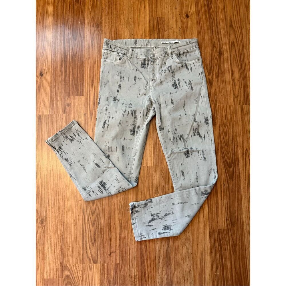 Zara Women's Paint Splatter Mid-Rise Slim Skinny Jeans Grey Medium Wash Size 10